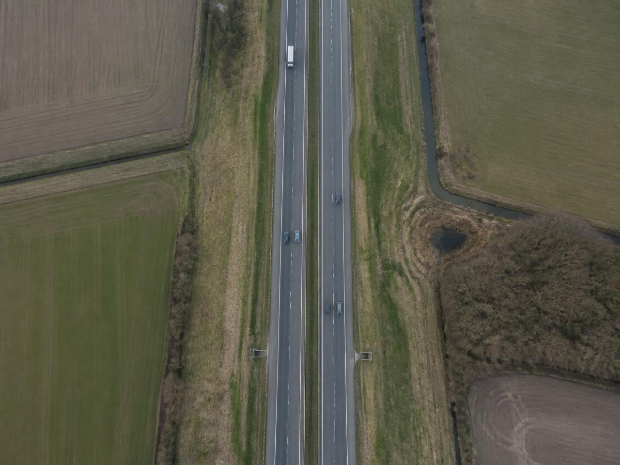 Aerial view of a road network and junction infrastructure